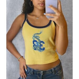 Vintage Y2K Juncture Yellow Dragon Graphic Ringer Cami Tank Top Made in USA